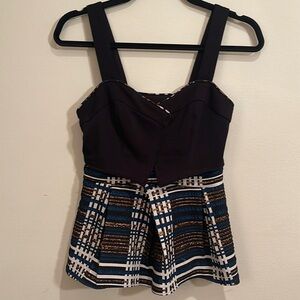Anthropologie Deletta Sleeveless Nathalie Metallic Plaid Peplum Top